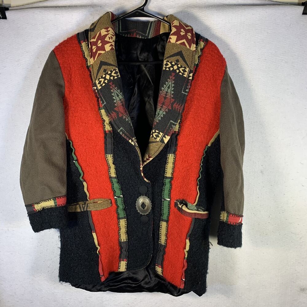 Vintage 80s Coloratura Wool Southwestern Aztec Coat Jacket Women's Size Small